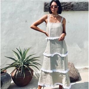 LJC Designs Bistro linen ruffle detail maxi dress